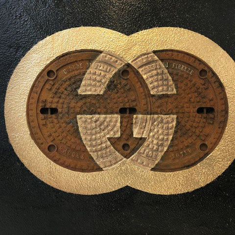 michael scheirl, "eau de toilette", 2019, 150 x 200 cm, asphalt art/mixed media – erlas galerie