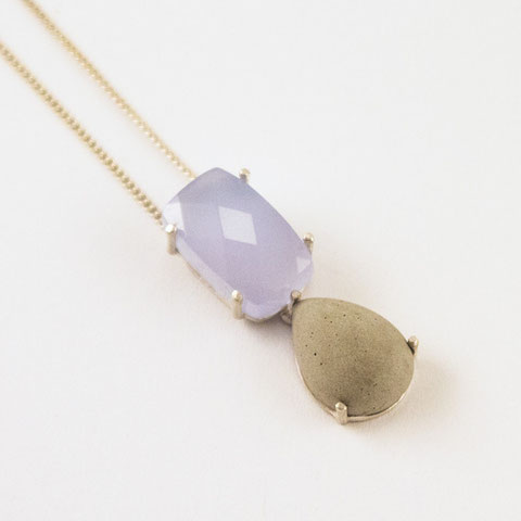 pendant, chalcedony, silver, concrete drop