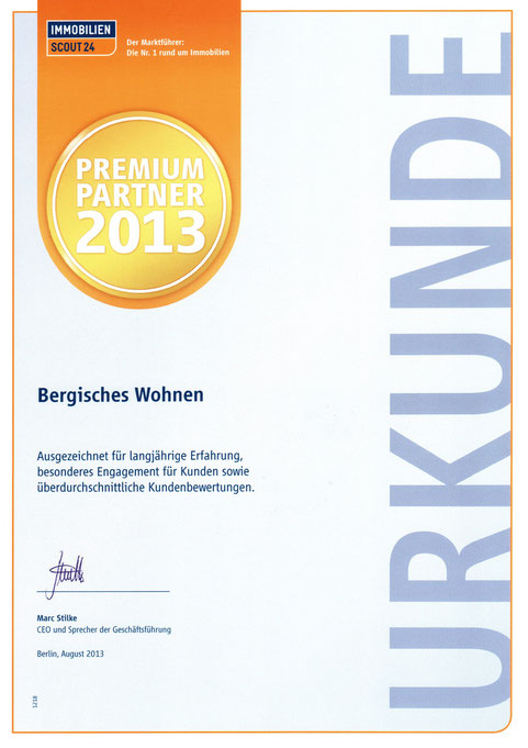 Premium Partner Bergisches Wohnen Auszeichnung 2013 Immobilienmakler Ulrike Peters