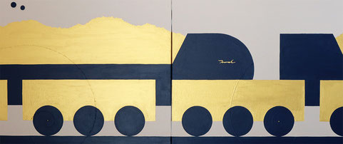 GOLDEN TRAIN  1   1060mm*455mm   F10*2   2022  acrylic on canvas, wood
