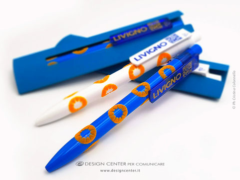 penna biro con sole stampato in velluto 3D a 360° sul corpo della penna Livigno