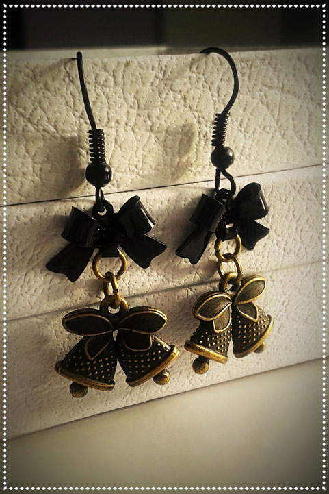 Steampunk Christmas Bell Earrings with Black Bows