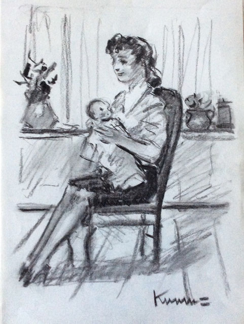 A MOTHER WITH HER CHILD_charcoal on paper_42x32cm