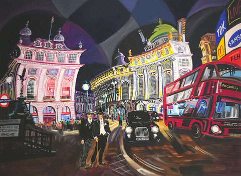 NOCHE EN PICADILLY CIRCUS (LONDRES). Huile sur toile. 97 x 130 x 3,5 cm.