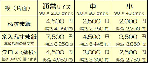 ふすま　ふすまの価格表