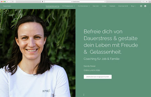 Im Kurs entstandene Website von Nanda Dukat