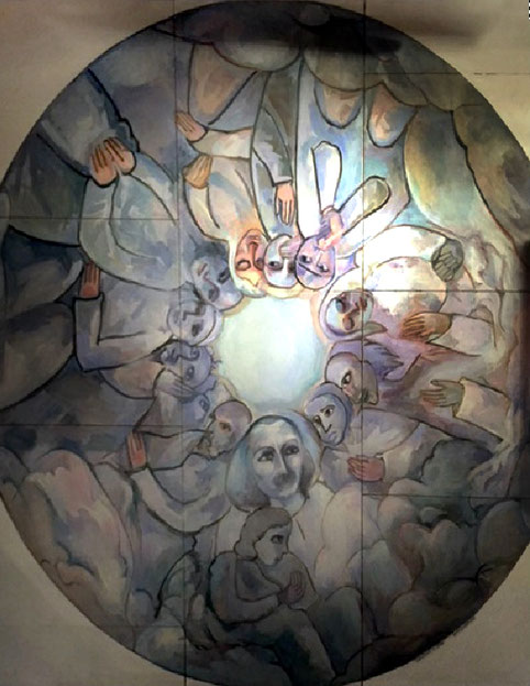 Replica of Helen Dahm's ceiling at the Samadhi - ten foot wide panel. Courtesy of Brent Carter.