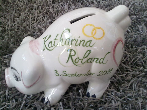 Zur Hochzeit ein wundervolles Geschenk, bemaltes Keramiksparschwein € 79,-