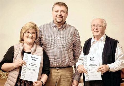 Ehrungen 2016 - Gudrun Sopp 10 J, Vorsitzender Manfred Enders, Karl Tann 40 Jahre Mitglied