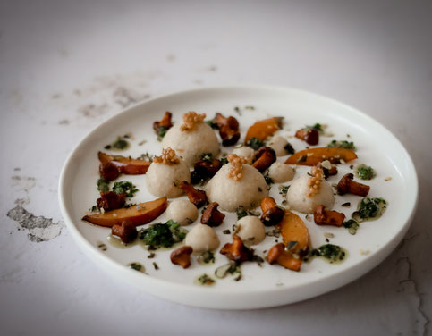 Kürbiskern Miso, Miso, Kürbiskern Shoyu, Panna Cotta, Kürbispannacotta, Misopannacotta, Salsa verde, vegan, vegan fine dining, 