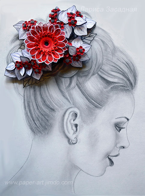 квиллинг, бумага, quilling, paper art, quilling paper art, paper, artwork, girl, red flowers, paper flower, wall art, quilling creation,