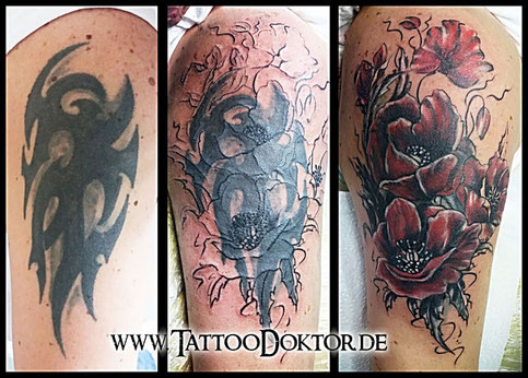Cover Up Tattoo Rostock, Cover Up Tattoo Mohn , Tattoo Rostock, bestes Tattoostudio Rostock
