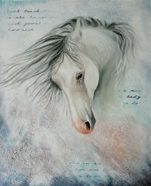 Pferd - Pferdekopf - Schimmel - Kunst - Öl-Gemälde - Tiermalerei