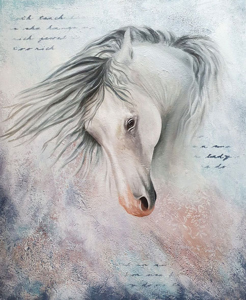 Pferd - Pferdekopf - Schimmel - Kunst - Öl-Gemälde - Tiermalerei