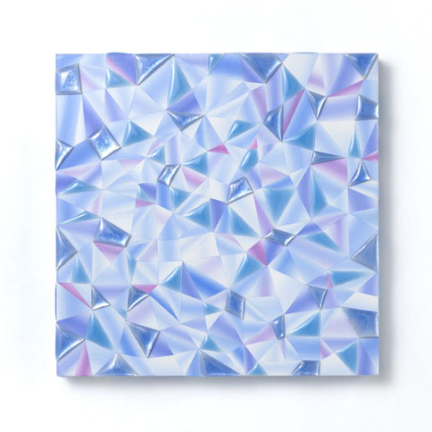 12「The Flow of Time_E2」綿布、七宝(純銀)、岩絵具、アクリル絵具、樹脂、木製パネル　S0(18 x 18cm)