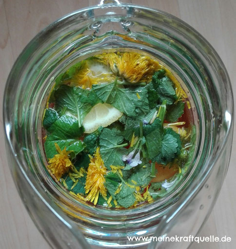 Kraftquelle, Wildkräuterlimonade, Kräuterlimonade, selbstgemachte Limonade, Naturapotheke, Natur pur, selbstgemachtes aus Wildkräutern, natürliche Zutaten
