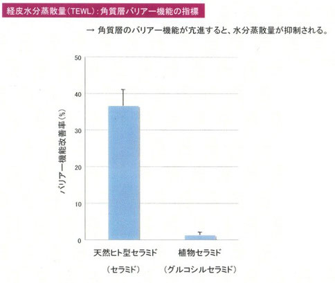 天然ヒト型セラミドとグルコシルセラミドのバリア性向上の比較