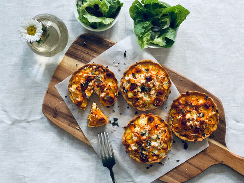 Mini-Kürbisquiche mit Chorizo & Feta