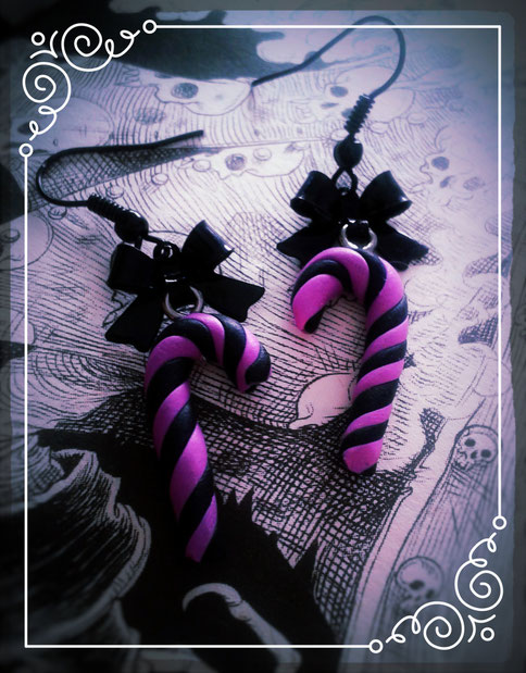 Pastel Goth Candy Cane earrings