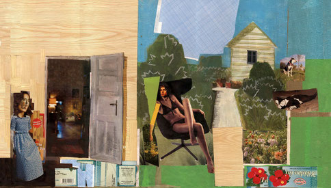 Sejma Fere, Backyard, 2008, 50x95cm, collage, wallpaper, acrylic on canvas