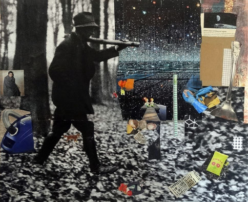 Etranger, collage on canvas, 50x60cm, 2025