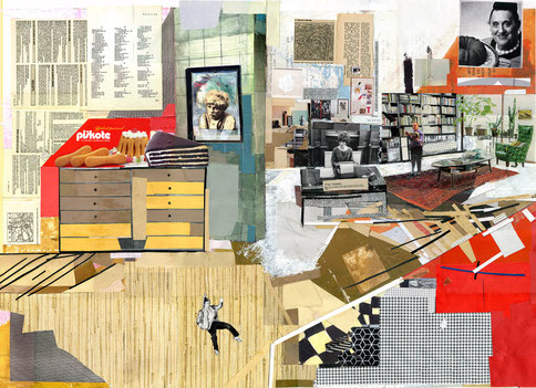 Dear Readers, collage, wallpaper, acrylic, 90x120cm, 2014
