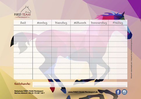 Stundenpläne mit Pferdemotiven - Reitschule FIRST TEAM Pferdesport