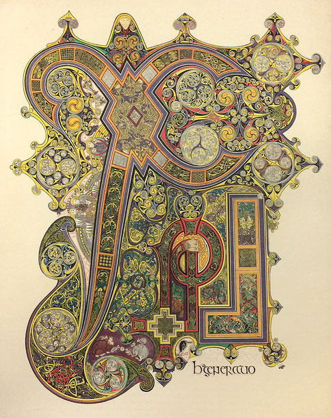 Book of Kells, Folio 34r, il monogramma Chi-Rho. Trinity College Library, Dublino.