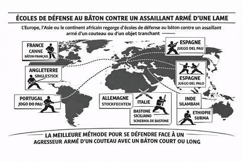 Ecoles de défense au bâton contre un assaillant armé d'une lame