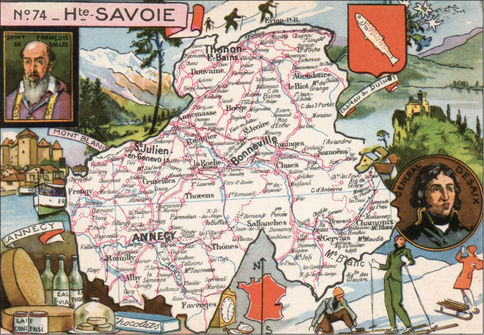 Recto d'une carte postale timbrée au dos envoyée depuis la Haute-Savoie