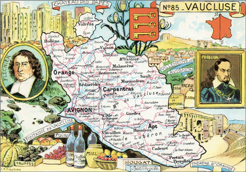 Recto d'une carte postale timbrée au dos envoyée depuis le Vaucluse