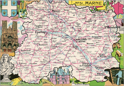 Recto d'une carte postale timbrée envoyée depuis la Marne