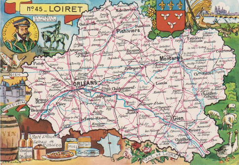 Recto d'une carte postale timbrée envoyée depuis le Loiret