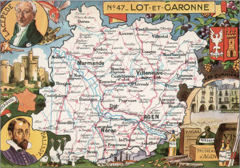 Recto d'une carte postale timbrée envoyée depuis le Lot-et-Garonne