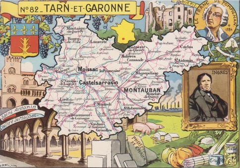 Recto d'une carte postale timbrée au dos envoyée depuis le Tarn-et-Garonne