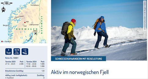 Aktiv Schneeschuhwandern im norwegischen Fjell...