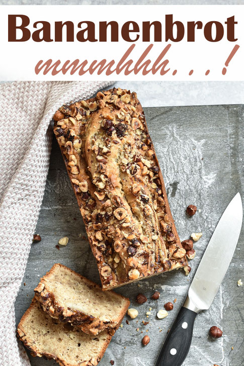 Bananenbrot ohne Industriezucker, mit Ahornsirup, vegan möglich, Thermomix mit Haselnüssen und gemahlenen Mandeln, statt Kuchen, Herbst 