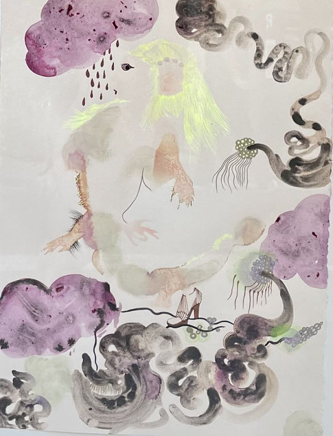 Rina Banerjee, technique mixte sur papier, signée, provenance , galerie Nathalie Obadia, 38,2 x 28,5  cm, expose à la galerie agnes thiebault, Paris