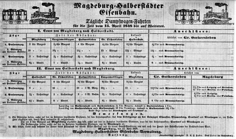Sommerfahrplan der Magdeburg-Halberstädter Eisenbahn 1848 Quelle (3)