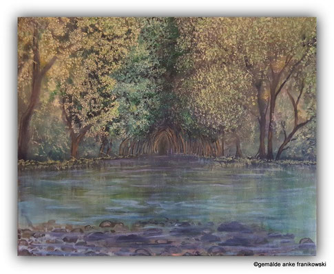 Waldgemälde mit See, Wasserwege Ölgemälde 50 x 40cm