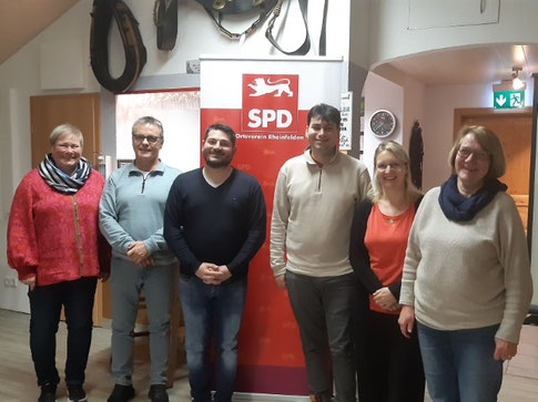 Bei der SPD in Rheinfelden: Beisitzerin Elisabeth Veith, Beisitzer Frank Rohloff, stv. Vorsitzender Kevin Baumgartner, Zweitkandidat Malik Tümkaya, Schriftführerin Elisabeth Petersen, Vorsitzende Karin Paulsen-Zenke