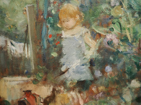 Berthe Morisot: "Kind im Licht" /Kind zwischen Stockrosen , 1881, Wallraf 