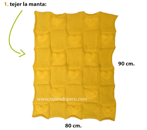 Paso a paso: cómo tejer una manta con corazones en relieve y borde en puntas