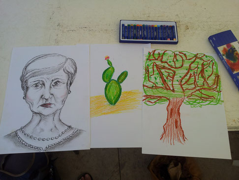 In downtown was a free art workshop. The first picture is Hilary's, the cactus mine and the third Alice's.