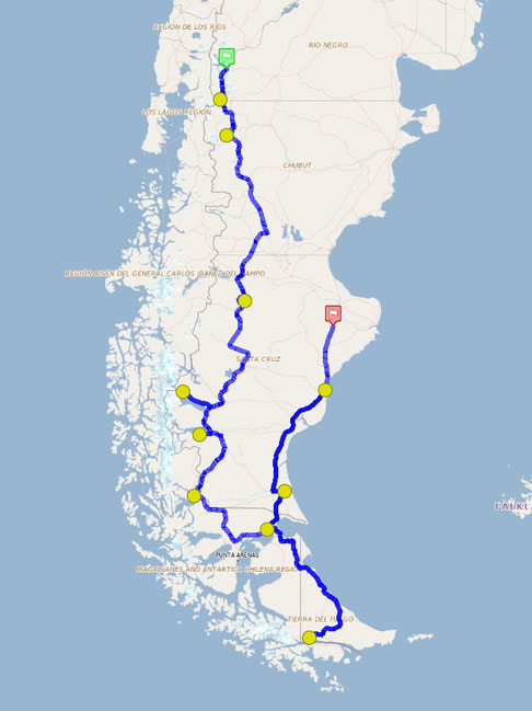 Patagonia road trip route