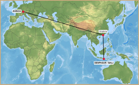 Flug Zürich-Bali, Denpasar, Stopover Hongkong, Cathay