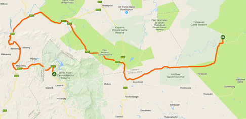 Itinéraire routier Kruger NP (Orpen Gate) / Blyde River Canyon