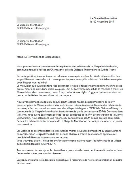 La lettre des lanceurs d'alerte adressée au Président de la République.