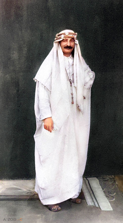 Rendered photo of Meher Baba wearing Arabian clothing by Anthony Zois.