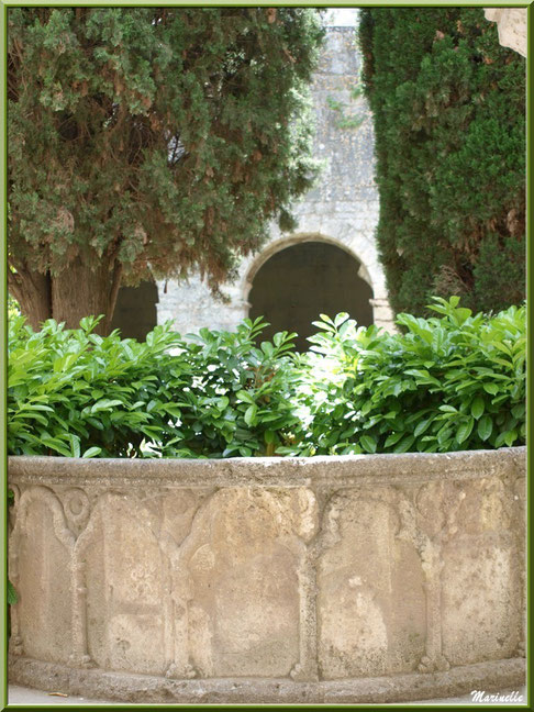 Le lavabo dans le jardin intérieur du cloître de l'abbaye de Silvacane, Vallée de la Basse Durance (13)